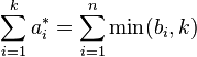 \sum_ {
i 1}
^ k-a^÷ _i \sum^n_ {
i 1}
\min (b_i, k)