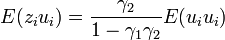 E(z_i u_i) = \frac{\gamma_2}{1-\gamma_1 \gamma_2}E(u_i u_i)