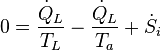 0=\frac {
\dot Q_L}
{
T_L}
\frac {
\dot Q_L}
{
T_a}
+\dot S_i