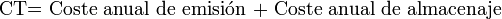  \mbox{CT= Coste anual de emisión + Coste anual de almacenaje} \,\! 