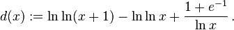 d (x): = \ln \ln (ks+1) - \ln \ln x-+ \frac {
1+e^ {
- 1}
}
{
\ln x}
'\' 