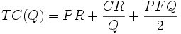 
TC(Q) = PR + \frac{CR}{Q} + \frac{PFQ}{2}
