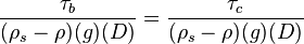 \frac{\tau_b}{(\rho_s-\rho)(g)(D)}=\frac{\tau_{c}}{(\rho_s-\rho)(g)(D)}