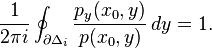 \frac{1}{2\pi i}\oint_{\partial\Delta_i} \frac{p_y(x_0,y)}{p(x_0,y)}\,dy = 1.