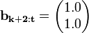 
\mathbf{b_{k+2:t}} = \begin{pmatrix}  1.0 \\ 1.0\end{pmatrix}
