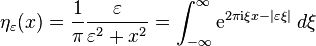 \eta_\varepsilon(x) = \frac{1}{\pi} \frac{\varepsilon}{\varepsilon^2 + x^2}=\int_{-\infty}^{\infty}\mathrm{e}^{2\pi\mathrm{i} \xi x-|\varepsilon \xi|}\;d\xi