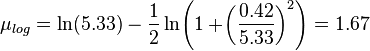 \mu_ {
registradu}
= \ln (5.33) - \frac12 '\ln\' 