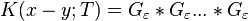   
       K(x-y;T) = G_\varepsilon*G_\varepsilon ... *G_\varepsilon \,
