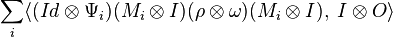 
\sum_i \langle (Id \otimes \Psi_i)(M_i \otimes I)(\rho \otimes \omega)(M_i \otimes I), \; I \otimes O \rangle
