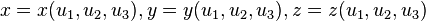 x x (u_1, u_2, u_3), y y (u_1, u_2, u_3), z z (u_1, u_2, u_3)