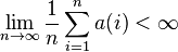 \lim_ {
n \to\infty}
\frac {
1}
{
n}
\sum_ {
i 1}
^ n (mi)< \infty