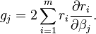 g_j=2\sum_{i=1}^m r_i\frac{\partial r_i}{\partial \beta_j}.