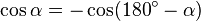 \cos \alpha = -\cos (180^\circ - \alpha)