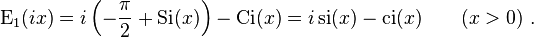 \operatorname {
E}
_ {
1}
(ixa) i\left (- {
\frac {
\pi}
{
2}
}
+\operatorname {
Si}
(x) \right) \operatorname {
Cio}
(x) i\operatorname {
Si}
(x) \operatorname {
Cio}
(x) \kvad (ks>0).