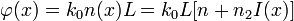 \varfi (x) = k_0 n (x) L = k_0 L [da n-+ n_2 mi (x)]