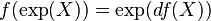 f (\operatorname {
eksp}
(X))
= \operatorname {
eksp}