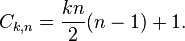 C_ {
k, n}
\frac {
kn}
{
2}
(n) +1.