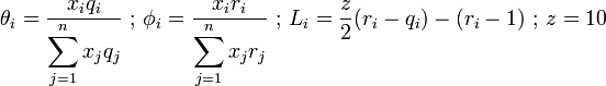 \teta_i = \frac {
ks_i q_i}
{
\displaistile\sum_ {
j 1}
^ {
n}
ks_j q_j}
\matrm {
'\' 