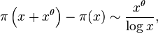 \pi\left (ks+ks^\teta\right) \pi (x) \sim\frac {
x^\theta}
{
\log x}
,