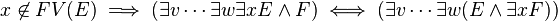 ks\not \in FV (E) \imply (\eksists v\cdot'oj \eksists w\eksistoj ksE\land F) \if (\eksists v\cdot'oj \eksists w (E\land \eksists ksF))