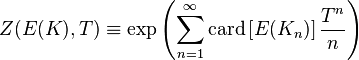 Z (E (K), T) \ekviv \eksp \left (\sum_ {
n 1}
^ {
\infty}
\matrm {
karto}
\left [E (K_n) \right] {
T^n\over n}
\right)