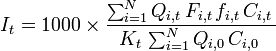 I_t = 1000\times\frac {
\sum_ {
i 1}
^ n Q_ {
mi, t}
'\' 