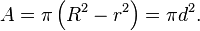 = \pi\left (R^2 - r^2\right) = \pi d^2.