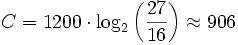 C = 1200\cdot\log_2 \left( \frac{27}{16} \right) \approx{906}