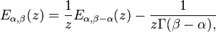 E_ {
\alpha, \beta}
(z) \frac {
1}
{
z}
E_ {
\alpha, \beta-\alpha}
(z) \frac {
1}
{
z \Gamma (\beta-\alpha),}