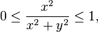 0\leq {\frac {x^ {2}} {x^ {2} +y^ {2}}} 
 \leq 1,