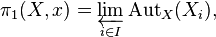 \pi_1 (X, x) = \varprojlim_ {
mi \in mi}
{
\operatorname {
Aut}
}
_X (X_i),