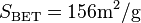 S_\mathrm{BET} = 156 \mathrm{m}^2/\mathrm{g}