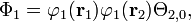 \Phi_1 = \varfi_1 (\matbf {
r}
_1) \varfi_1 (\matbf {
r}
_2) \Theta_ {
2,0}
,