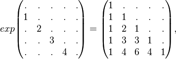 Pascal triangle from exponential of matrix