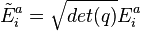 \tilde {
E}
_i^a = \sqrt {
det (q)}
E_i^a)