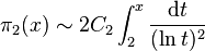 pi_2(x) sim 2 C_2 int_2^x {{rm d}t over (ln t)^2}