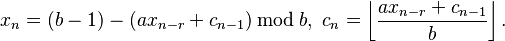 ks_ {
n}
= (b) - (aks_ {
n-r}
+c_ {
n}
)
'\' 