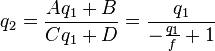 q_2 =\frac{Aq_1+B}{Cq_1+D} = \frac{q_1}{-\frac{q_1}{f}+1}