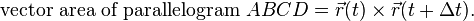 \tekst {
vektorareo de paralelogramo}
ABCD = \vec {
r}
(t) \time'oj \vec {
r}
(t + \Delta t).