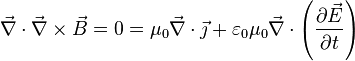  \vec{\nabla} \cdot  \vec{\nabla}\times  \vec{B}  =  0  = \mu_0  \vec{\nabla} \cdot   \vec{\jmath}  +  \varepsilon_0 \mu_0   \vec{\nabla} \cdot   \left(   \frac{\partial \vec{E}}{\partial t}   \right) 