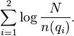 sum_{i=1}^{2} log frac{N}{n(q_i)}.
