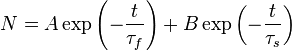 
N = A\exp\left(-\frac{t}{{\tau}_f}\right) + B\exp\left(-\frac{t}{{\tau}_s}\right)
