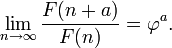 lim_{ntoinfty}frac{F(n+a)}{F(n)}=varphi^a.