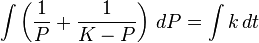 \int\left (\frac {
1}
{
P}
+\frac {
1}
{
K-P}
\right) '\' 