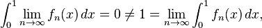 \int_0^1 \lim_ {
n\to\infty}
f_n (x) '\' 