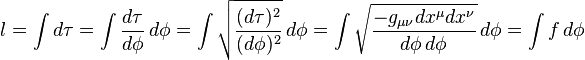 l = \int d\taŭ = \int {
d\taŭ \over d\fi}
'\' 