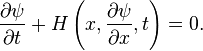  \frac{\part  \psi}{\part t} + H\left(x,\frac{\part  \psi}{\part x},t\right) =0.\,