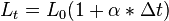 \frac{}{} L_{t} = L_{0} (1+\alpha * \Delta t)