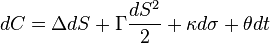 dC=\Delta dS + \Gamma \frac{dS^2}{2} + \kappa d\sigma + \theta dt \,