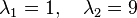 \lambda_1 = 1, \kvad \lambda_2 = 9